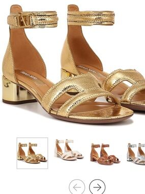 Franco Sarto Metallic Gold Ankle-Strap Low Block Heel Sandals